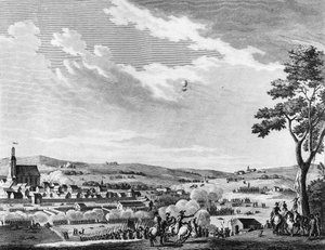 Krieg der Französischen Revolution und Bewegung gegen die Revolution: Sieg der Schlacht von Fleurus, gewonnen von den Franzosen am 8. Messidor Jahr II (26. Juni 1794) gegen das Vereinigte Königreich und Österreich. Paris, Bibliothek des Instituts für Revol