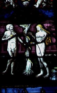 Fenster mit Darstellung von Adam und Eva und der Schlange von School French