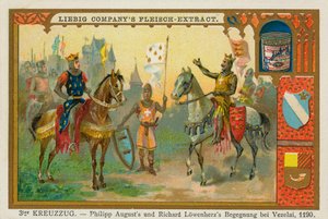 Philipp II. Augustus und Richard Löwenherz in Vézelay, Dritter Kreuzzug, Liebig-Karte (Druck) von School German