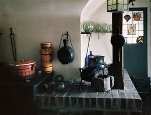 Rekonstruktion einer Apotheke mit Möbeln und Objekten aus dem 12.-18. Jahrhundert, Detail des Labors