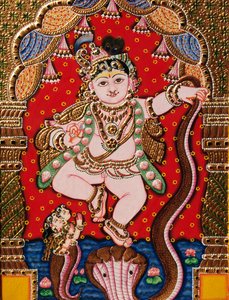 Emboss Lord Bal Krishna Tanjore Malerei