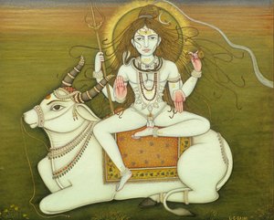 Gott Shiva in Nackter Pose, Miniaturmalerei auf Papier