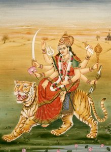 Göttin Durga Miniaturmalerei auf Papier