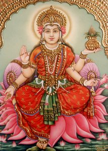 Göttin Lakshmi Miniaturmalerei auf Elfenbein von School Indian