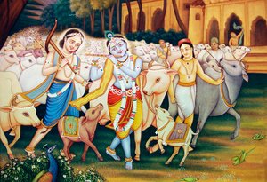 Krishna und Balram mit Gopal Miniaturmalerei