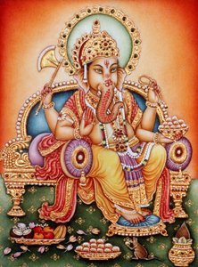 Lord Ganesh Ganpati Miniaturmalerei auf Elfenbein von School Indian
