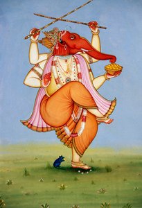 Lord Ganesh Miniaturmalerei auf Papier von School Indian