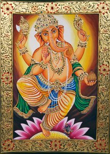Porträt von Lord Ganesha Ganpati Miniaturmalerei auf Papier von School Indian