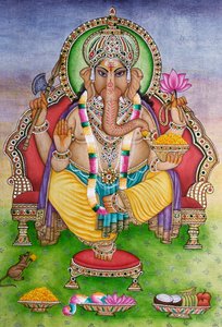 Lord Ganesha Ganpati in Miniaturmalerei auf Papier von School Indian