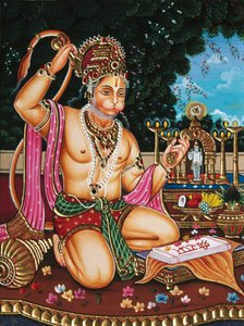 Lord Hanuman Miniaturmalerei auf Papier von School Indian