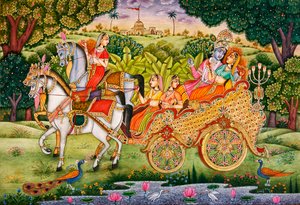 Lord Krishna mit Radha Miniaturmalerei auf Papier