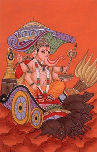 Miniaturmalerei Elefantenköpfiger Gott Ganesh Ganpati, Indien von School Indian