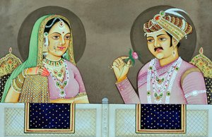 Miniaturmalerei von Akbar mit Jodha Bai Indien Asien