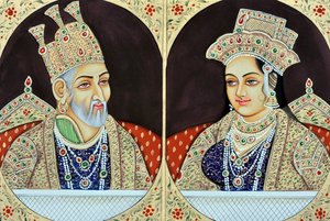 Miniaturmalerei von Bhadur Shah Zafer mit Jeenat Mahal Indien Asien