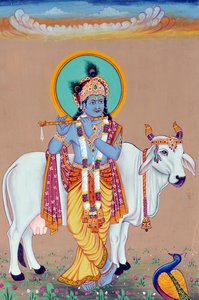 Miniaturmalerei von Gott Krishna von School Indian