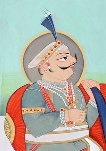 Miniaturmalerei von Maharaja Prithviraj Chauhan Ajmer von School Indian