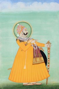 Miniaturmalerei von Maharaja Sawai Madho Singh, Jaipur von School Indian