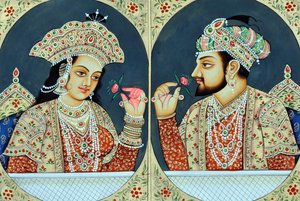 Miniaturmalerei von Shah Jahan und Mumtaj, Indien, Asien