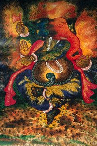 Miniaturmalerei von Gott Ganesh Ganpati auf Papier von School Indian