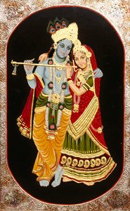 Malerei von Gott Krishna & seiner größten Verehrerin Radha, Indien