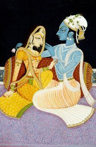 Gemälde von Gott Krishna & ihrer größten Verehrerin Radha, Indien von School Indian