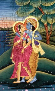 Gemälde von Gott Krishna und ihrer größten Verehrerin Radha, Indien