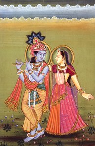 Gemälde von Gott Krishna und ihrer größten Verehrerin Radha, Indien