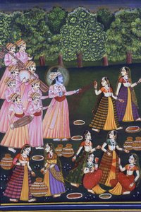 Bild von Krishna, der Holi mit Gopis spielt (Nalkdwral Pichwai Chool), Indien