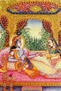 Radha Krishna Miniaturmalerei auf Elfenbein