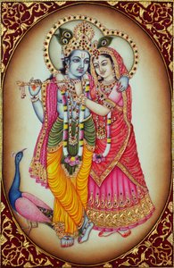 Radha Krishna Miniaturmalerei auf Elfenbein