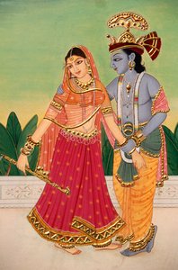 Radha Krishna, Miniaturmalerei auf Papier
