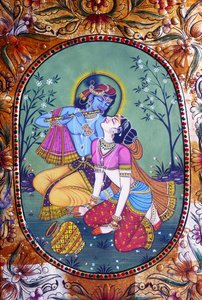 Radha Krishna Miniaturmalerei auf Papier