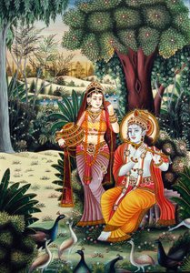 Radha Krishna Miniaturmalerei auf Papier