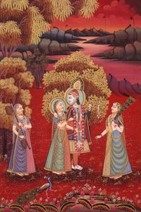 Radha Krishna Miniaturmalerei auf Seide
