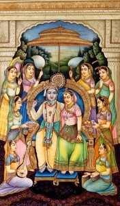Radha Krishna in Miniaturmalerei auf Elfenbein