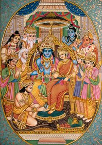 Ram-Darbar mit anderen Göttern Miniaturmalerei auf Papier