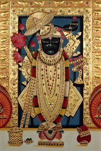 Shri Lord Shree Nathji oder Shreenathji in Nathdwara Miniaturmalerei auf Papier mit Goldprägung