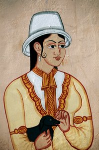 Wandmalerei einer britischen Dame mit Welpen, Jaipur, Rajasthan, Indien