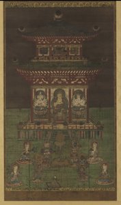 Horokaku Mandara: Der Buddha und begleitende Gottheiten, Heian-Periode von Japanese School