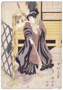 Nakamura Daikichi, weibliche Rolle mit Hellebarde