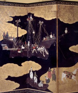Portugiesischer Paravent: Ankunft portugiesischer Jesuitenmissionare in Japan (Detail)