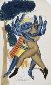 Ravana, der Dämonenkönig von Ceylon, kämpft gegen den Sohn von Hanuman