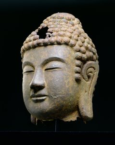 Kopf eines Buddha, koreanisch, spätes 8. bis frühes 9. Jahrhundert n. Chr.