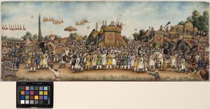Akbar Shah II reitet auf einem Elefanten in einer großen Prozession, ca. 1835 von School Mughal