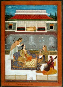 Eine indische Prinzessin bei ihrer Miniaturtoilette aus der Mughole-Schule von 1740