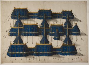Entwurf für einen königlichen Pavillon in Blau und Gold, um 1520 von School Netherlandish