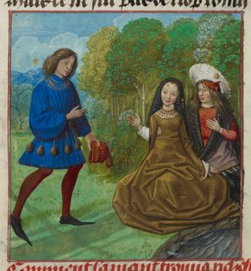 Der Liebhaber trifft auf Reichtum (Wealth) aus dem Roman de la Rose von Guillaume de Lorris und Jean de Meun, ca. 1490-ca. 1500