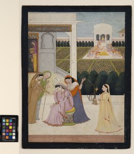Eine untröstliche Dame, während die anderen Holi spielen, ca. 1790 von School Pahari