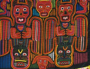 Handgenähte bunte Baumwolle, San Blas Archipel, Republik Panama, Detail von School Panamanian