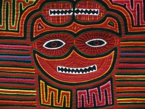 Handgenähte bunte Baumwolle, San Blas Archipel, Republik Panama, Detail von School Panamanian
